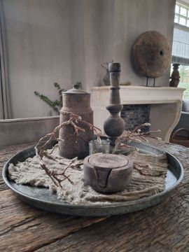 Picture of Vintage houten onderzetters in houder Grey finish