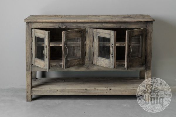 Picture of Oude sidetable - wandtafel | rustiek verweerd hout met deurtjes