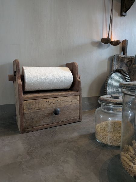 Picture of Keukenrol houder oud hout met lade