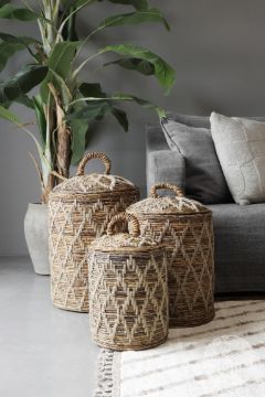 Picture of Set/3 manden met deksel | Nora | Bananenblad